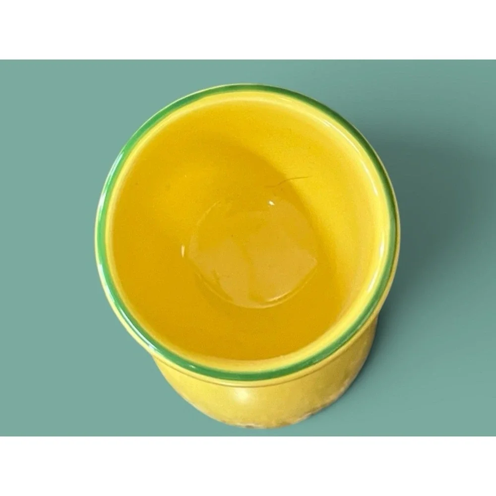 !985 Teleflora Ceramic Bright Yellow Double Coddler‎ Egg Cup Sunny Daisy Vintage